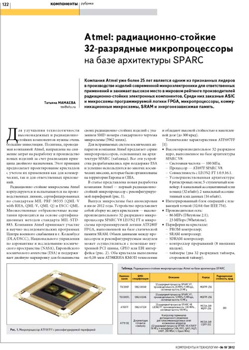 Atmel: радиационно-стойкие 32-разрядные микропроцессоры на базе архитектуры SPARC