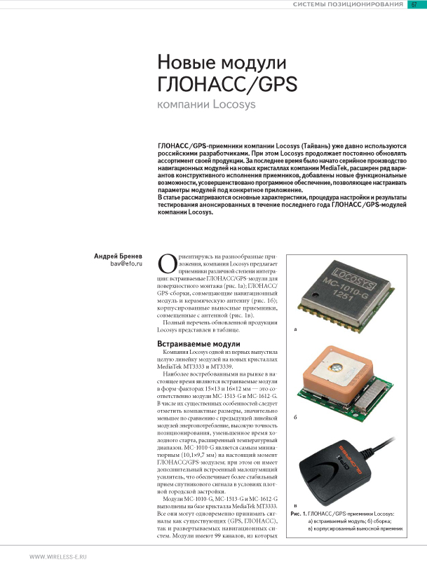 Новые модули ГЛОНАСС/GPS компании Locosys